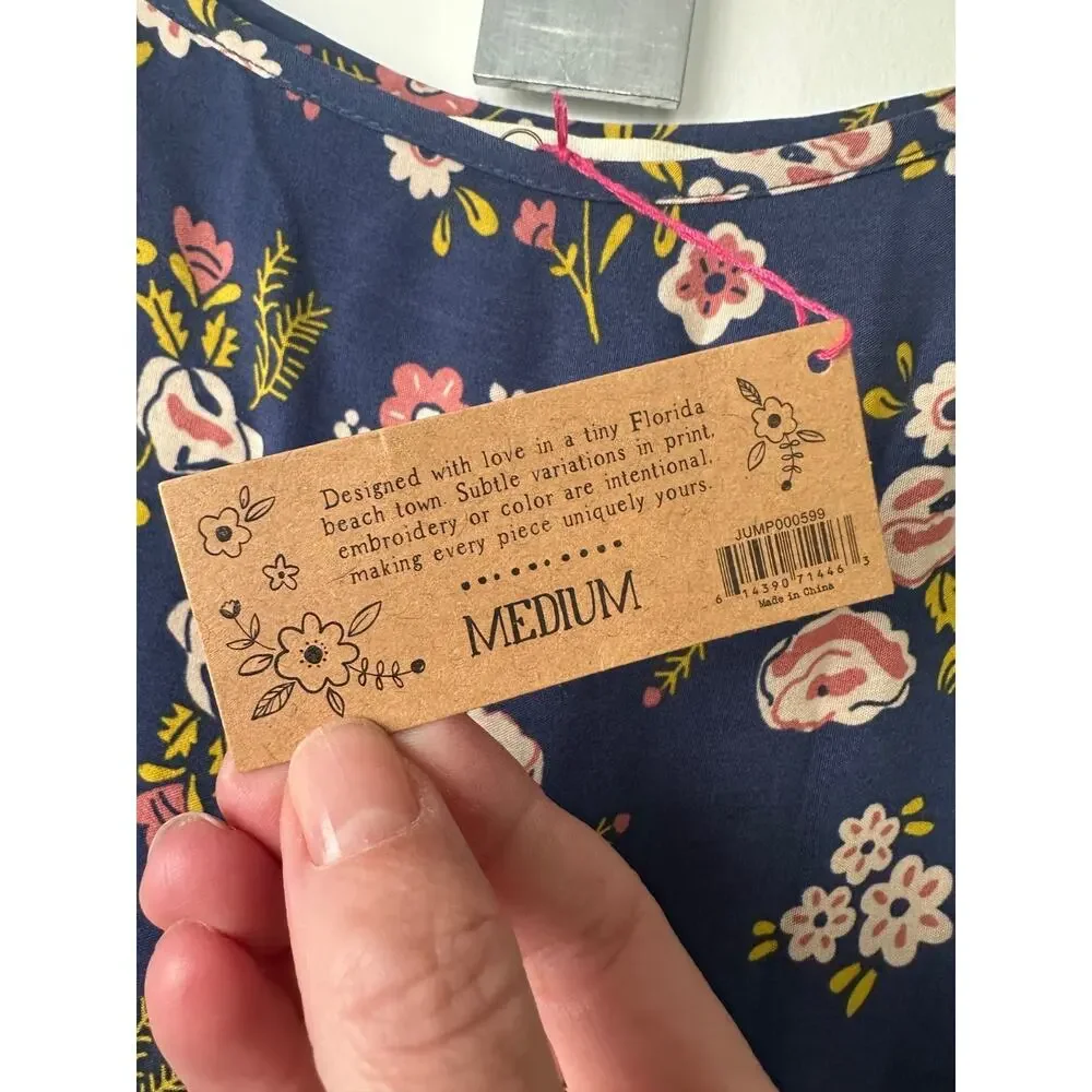 NEW Natural Life Zoe Wide-Leg Jumpsuit Size M Slate Floral Blooms Multicolor C29 - Picture 4 of 9